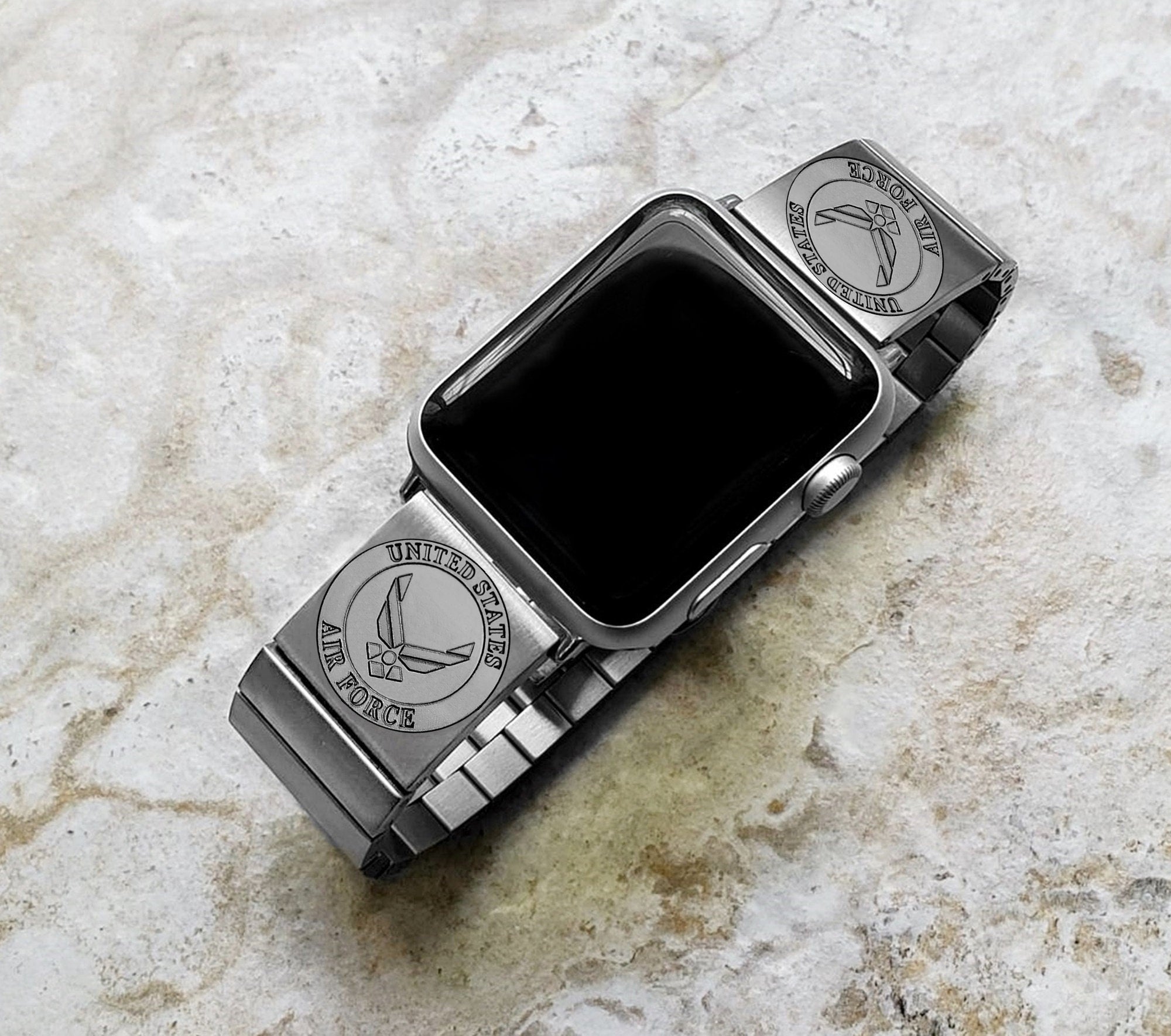 US Air Force Engraved Band Compatible with Apple Watch Ultra 2 9 8 7 SE 6 5 4 3 2 Case 38mm 40mm 41mm 42mm 44mm 45mm 49mm St Steel Strap AF3